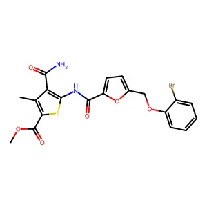 Methyl 4-(aminocarbonyl)-5-[[[5-[(2-bromophenoxy)methyl]-2-furanyl]carbonyl]amino]-3-methyl-2-thiophenecarboxylate structure