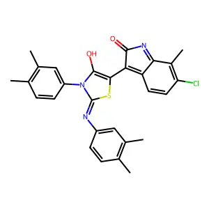6-chloro-3-{3-(3,4-dimethylphenyl)-2-[(3,4-dimethylphenyl)imino]-4-oxo-1,3-thiazolidin-5-ylidene}-7-methyl-1,3-dihydro-2H-indol-2-one structure