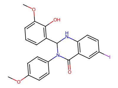 2-(2-hydroxy-3-methoxyphenyl)-6-iodo-3-(4-methoxyphenyl)-1,2-dihydroquinazolin-4-one structure
