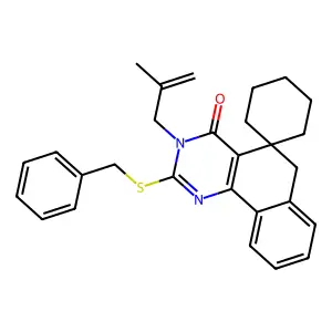 2-(benzylsulfanyl)-3-(2-methyl-2-propenyl)-5,6-dihydrospiro(benzo[h]quinazoline-5,1'-cyclohexane)-4(3H)-one structure