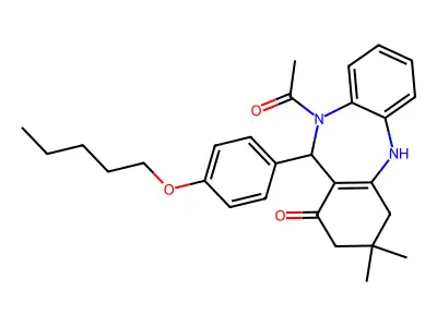 5-acetyl-9,9-dimethyl-6-(4-pentoxyphenyl)-6,8,10,11-tetrahydrobenzo[b][1,4]benzodiazepin-7-one structure