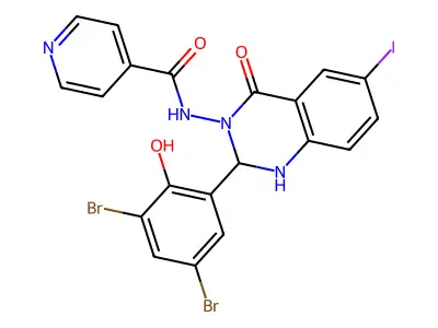 N-(2-(3,5-dibromo-2-hydroxyphenyl)-6-iodo-4-oxo-1,4-dihydro-3(2H)-quinazolinyl)isonicotinamide structure