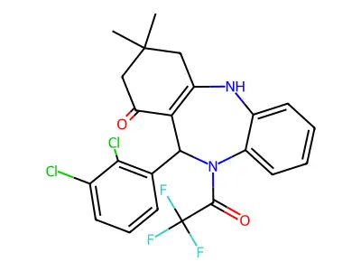 11-(2,3-dichlorophenyl)-3,3-dimethyl-10-(trifluoroacetyl)-2,3,4,5,10,11-hexahydro-1H-dibenzo[b,e][1,4]diazepin-1-one structure