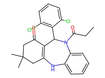 6-(2,6-dichlorophenyl)-9,9-dimethyl-5-propanoyl-6,8,10,11-tetrahydrobenzo[b][1,4]benzodiazepin-7-one structure