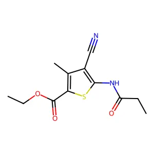 Ethyl 4-cyano-3-methyl-5-(propanoylamino)thiophene-2-carboxylate structure