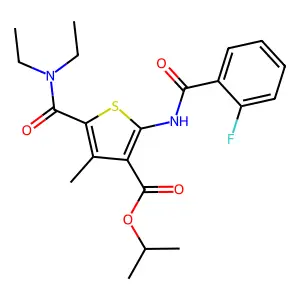 isopropyl 5-[(diethylamino)carbonyl]-2-[(2-fluorobenzoyl)amino]-4-methyl-3-thiophenecarboxylate structure