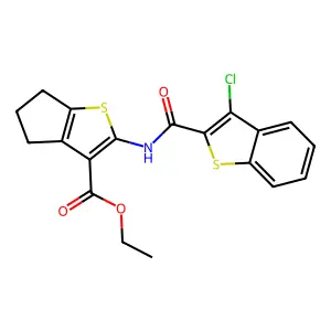 ethyl 2-[(3-chloro-1-benzothiophene-2-carbonyl)amino]-5,6-dihydro-4H-cyclopenta[b]thiophene-3-carboxylate structure