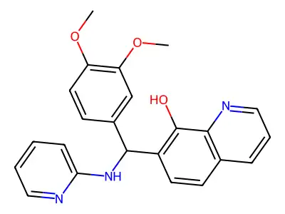 7-((3,4-Dimethoxyphenyl)(pyridin-2-ylamino)methyl)quinolin-8-ol structure