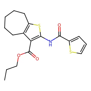propyl 2-(thiophene-2-carbonylamino)-5,6,7,8-tetrahydro-4H-cyclohepta[b]thiophene-3-carboxylate structure
