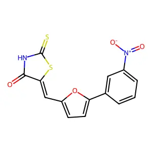 (E)-5-((5-(3-nitrophenyl)furan-2-yl)methylene)-2-thioxothiazolidin-4-one structure