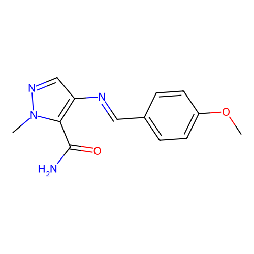 4-{[(E)-(4-methoxyphenyl)methylidene]amino}-1-methyl-1H-pyrazole-5-carboxamide structure
