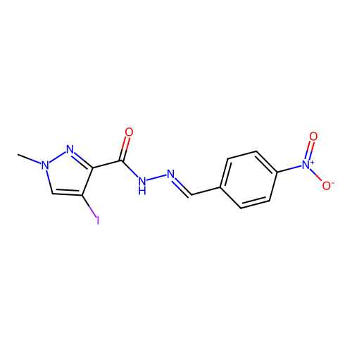 4-iodo-1-methyl-N'-[(E)-(4-nitrophenyl)methylidene]-1H-pyrazole-3-carbohydrazide structure