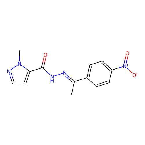1-methyl-N'-[(1E)-1-(4-nitrophenyl)ethylidene]-1H-pyrazole-5-carbohydrazide structure