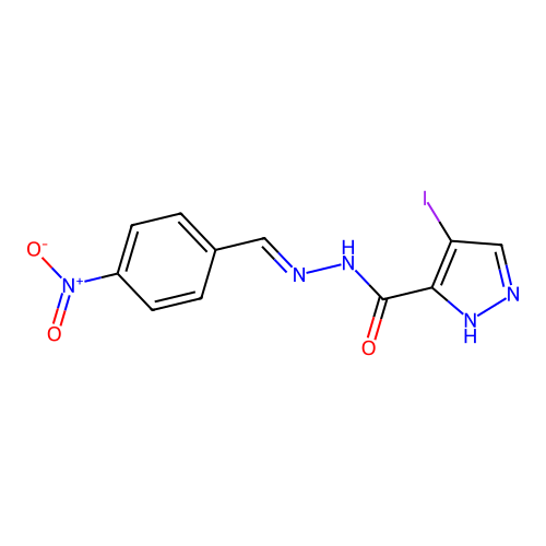 4-Iodo-2H-pyrazole-3-carboxylic acid (4-nitro-benzylidene)-hydrazide structure