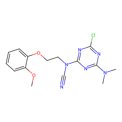 [4-chloro-6-(dimethylamino)-1,3,5-triazin-2-yl]-[2-(2-methoxyphenoxy)ethyl]cyanamide structure