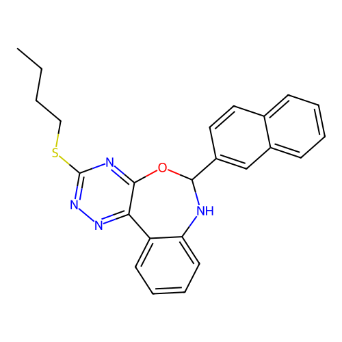 3-(butylsulfanyl)-6-(2-naphthyl)-6,7-dihydro[1,2,4]triazino[5,6-d][3,1]benzoxazepine structure