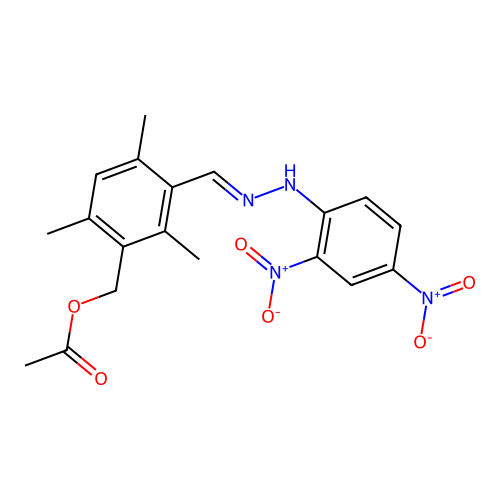 3-(2-{2,4-Bisnitrophenyl}carbohydrazonoyl)-2,4,6-trimethylbenzyl acetate structure