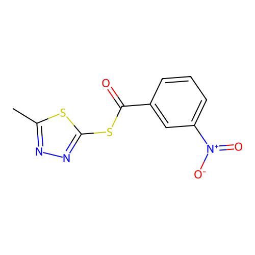 S-(5-methyl-1,3,4-thiadiazol-2-yl) 3-nitrobenzenecarbothioate structure