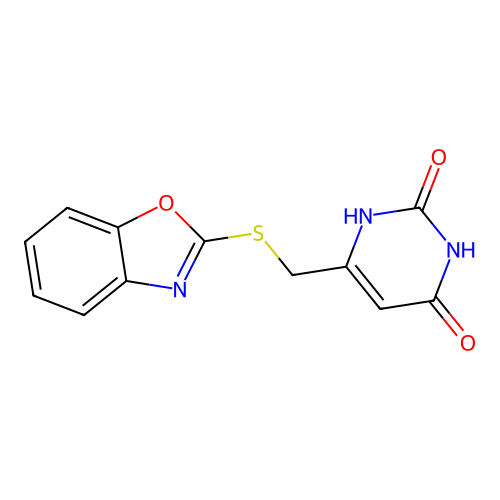 6-(1,3-benzoxazol-2-ylsulfanylmethyl)-1H-pyrimidine-2,4-dione structure