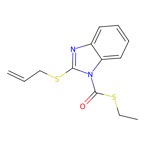 S-ethyl 2-(allylsulfanyl)-1H-benzimidazole-1-carbothioate structure