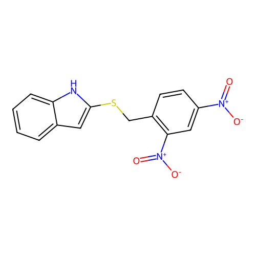 2-({2,4-bisnitrobenzyl}sulfanyl)-1H-indole structure