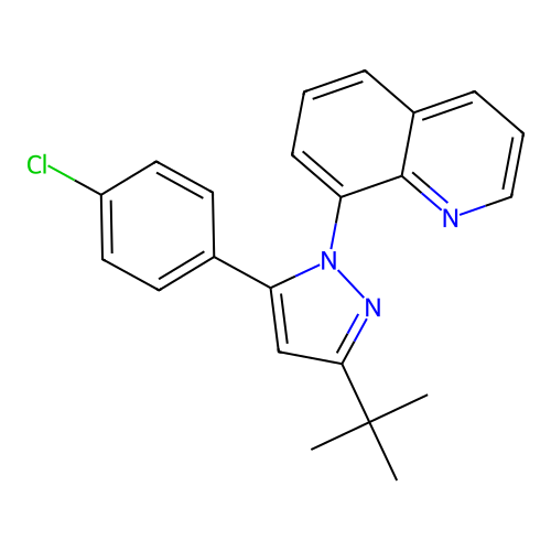 8-[3-tert-butyl-5-(4-chlorophenyl)-1H-pyrazol-1-yl]quinoline structure