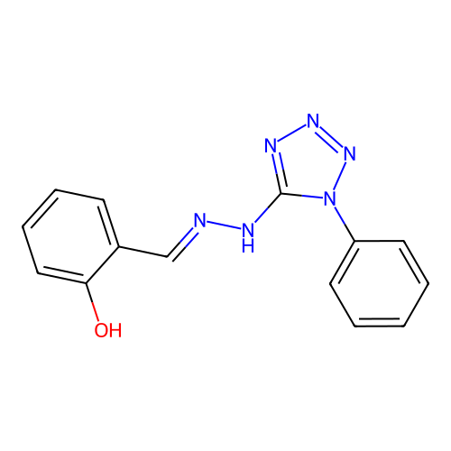 2-[[(1-Phenyltetrazol-5-yl)hydrazinylidene]methyl]phenol structure