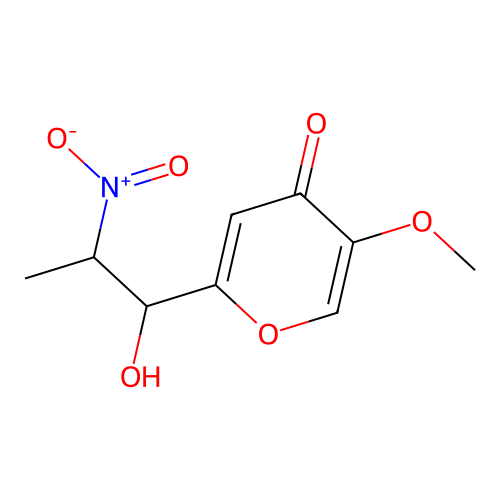 2-(1-Hydroxy-2-nitropropyl)-5-methoxypyran-4-one structure