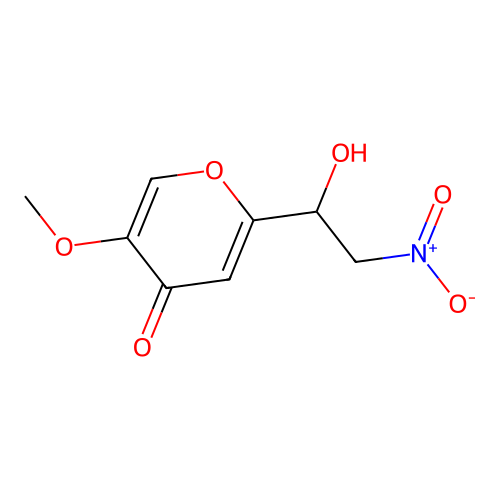 2-{1-hydroxy-2-nitroethyl}-5-methoxy-4H-pyran-4-one structure