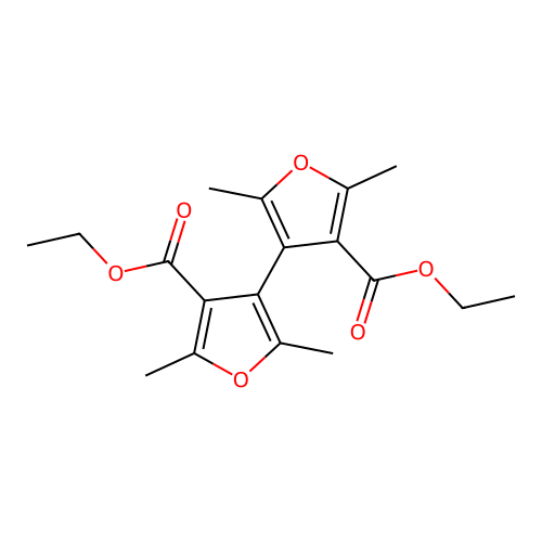 2,2',5,5'-tetramethyl-3,3'-bis(ethoxycarbonyl)-4,4'-bifuran structure