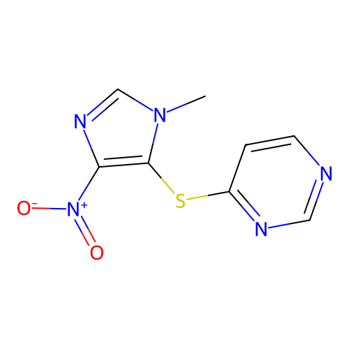 Pyrimidine, 4-[(1-methyl-4-nitro-1H-imidazol-5-yl)thio]- structure