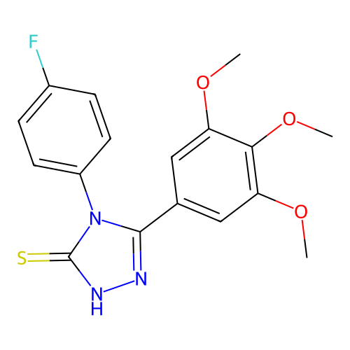 4-(4-fluorophenyl)-5-(3,4,5-trimethoxyphenyl)-4H-1,2,4-triazole-3-thiol structure