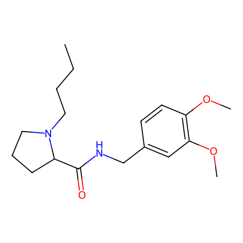 1-butyl-N-(3,4-dimethoxybenzyl)prolinamide structure