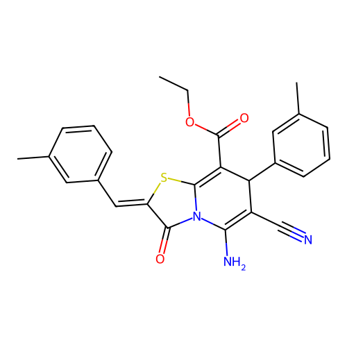 (Z)-ethyl 5-amino-6-cyano-2-(3-methylbenzylidene)-3-oxo-7-(m-tolyl)-3,7-dihydro-2H-thiazolo[3,2-a]pyridine-8-carboxylate structure