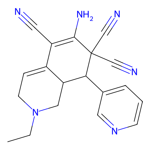 6-amino-2-ethyl-8-(pyridin-3-yl)-2,3,8,8a-tetrahydroisoquinoline-5,7,7(1H)-tricarbonitrile structure