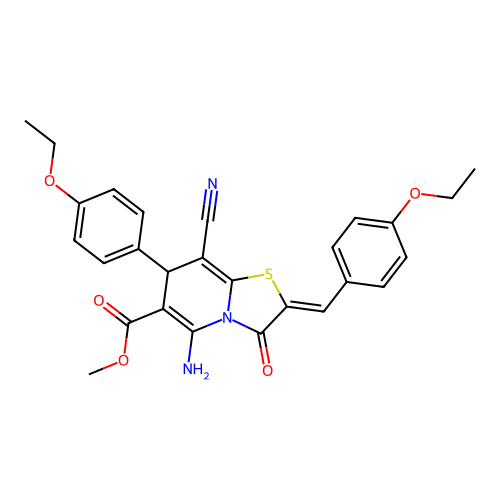 methyl 5-amino-8-cyano-2-(4-ethoxybenzylidene)-7-(4-ethoxyphenyl)-3-oxo-2,3-dihydro-7H-[1,3]thiazolo[3,2-a]pyridine-6-carboxylate structure