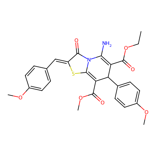 6-ethyl 8-methyl 5-amino-2-(4-methoxybenzylidene)-7-(4-methoxyphenyl)-3-oxo-2,3-dihydro-7H-[1,3]thiazolo[3,2-a]pyridine-6,8-dicarboxylate structure