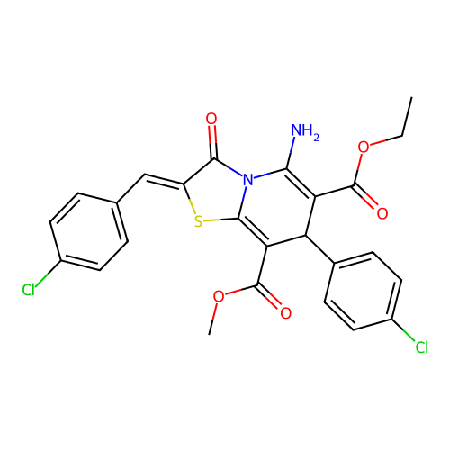 6-ethyl 8-methyl 5-amino-2-(4-chlorobenzylidene)-7-(4-chlorophenyl)-3-oxo-2,3-dihydro-7H-[1,3]thiazolo[3,2-a]pyridine-6,8-dicarboxylate structure