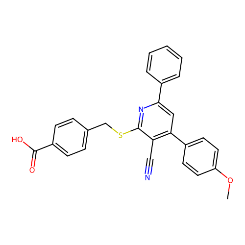 4-({[3-cyano-4-(4-methoxyphenyl)-6-phenylpyridin-2-yl]sulfanyl}methyl)benzoic acid structure