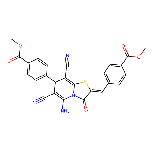 (Z)-methyl 4-(5-amino-6,8-dicyano-2-(4-(methoxycarbonyl)benzylidene)-3-oxo-3,7-dihydro-2H-thiazolo[3,2-a]pyridin-7-yl)benzoate structure