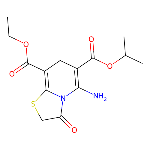 8-ethyl 6-isopropyl 5-amino-3-oxo-3,7-dihydro-2H-thiazolo[3,2-a]pyridine-6,8-dicarboxylate structure