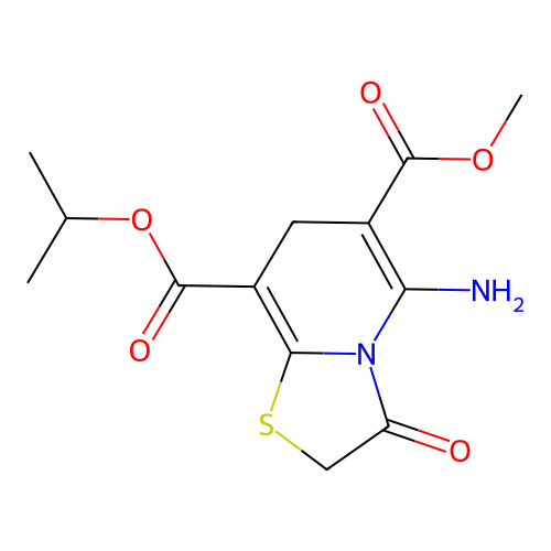 6-methyl 8-propan-2-yl 5-amino-3-oxo-2,3-dihydro-7H-[1,3]thiazolo[3,2-a]pyridine-6,8-dicarboxylate structure