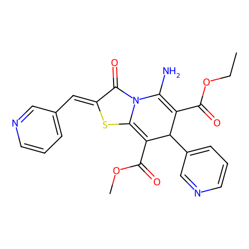 6-ethyl 8-methyl 5-amino-3-oxo-7-(3-pyridinyl)-2-(3-pyridinylmethylene)-2,3-dihydro-7H-[1,3]thiazolo[3,2-a]pyridine-6,8-dicarboxylate structure