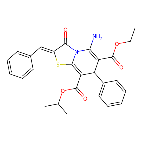 6-ethyl 8-isopropyl 5-amino-2-benzylidene-3-oxo-7-phenyl-2,3-dihydro-7H-[1,3]thiazolo[3,2-a]pyridine-6,8-dicarboxylate structure