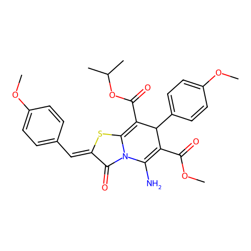 8-isopropyl 6-methyl 5-amino-2-(4-methoxybenzylidene)-7-(4-methoxyphenyl)-3-oxo-2,3-dihydro-7H-[1,3]thiazolo[3,2-a]pyridine-6,8-dicarboxylate structure