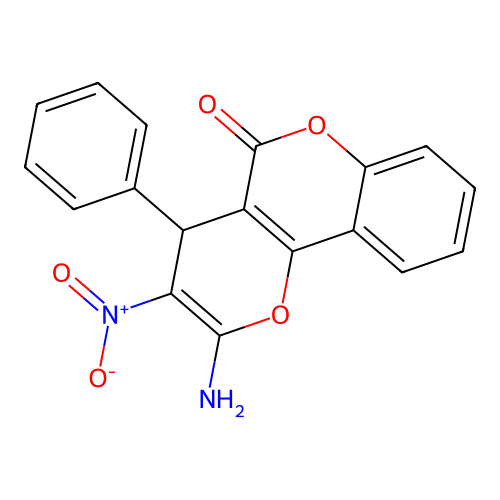 2-amino-3-nitro-4-phenyl-4H,5H-pyrano[3,2-c]chromen-5-one structure