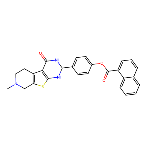 4-(7-methyl-4-oxo-1,2,3,4,5,6,7,8-octahydropyrido[4',3':4,5]thieno[2,3-d]pyrimidin-2-yl)phenyl 1-naphthoate structure