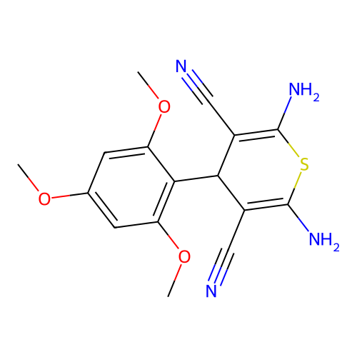 2,6-diamino-4-(2,4,6-trimethoxyphenyl)-4H-thiopyran-3,5-dicarbonitrile structure