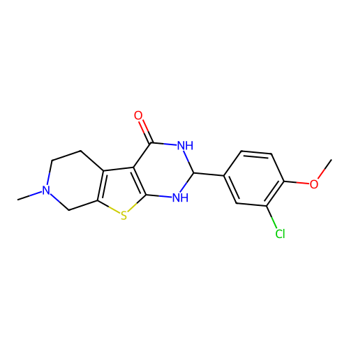 2-(3-chloro-4-methoxyphenyl)-7-methyl-2,3,5,6,7,8-hexahydropyrido[4',3':4,5]thieno[2,3-d]pyrimidin-4(1H)-one structure