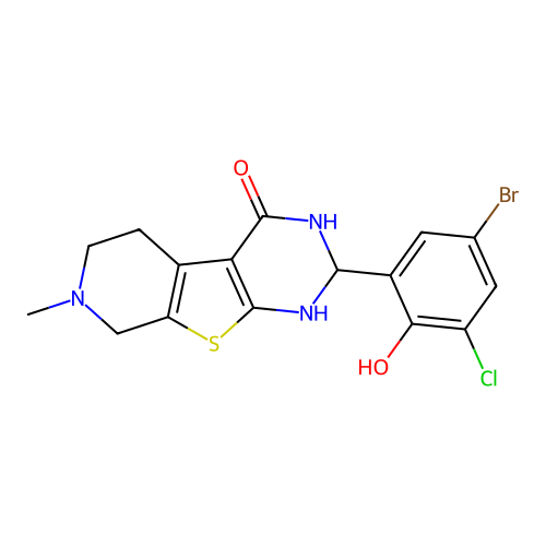 2-(5-bromo-3-chloro-2-hydroxyphenyl)-7-methyl-2,3,5,6,7,8-hexahydropyrido[4',3':4,5]thieno[2,3-d]pyrimidin-4(1H)-one structure